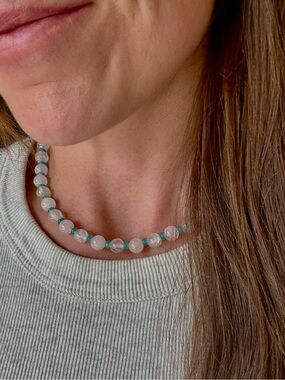Handmade Rose Quartz & Blue Amazonite Pink & Blue Beaded Necklace